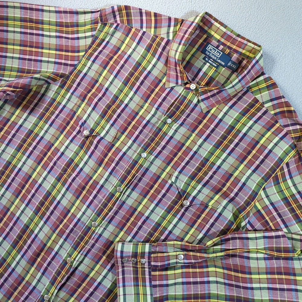 Polo Ralph Lauren RL Western Shirt Mens XXL Multi Plaid Snap Button Long Sleeve